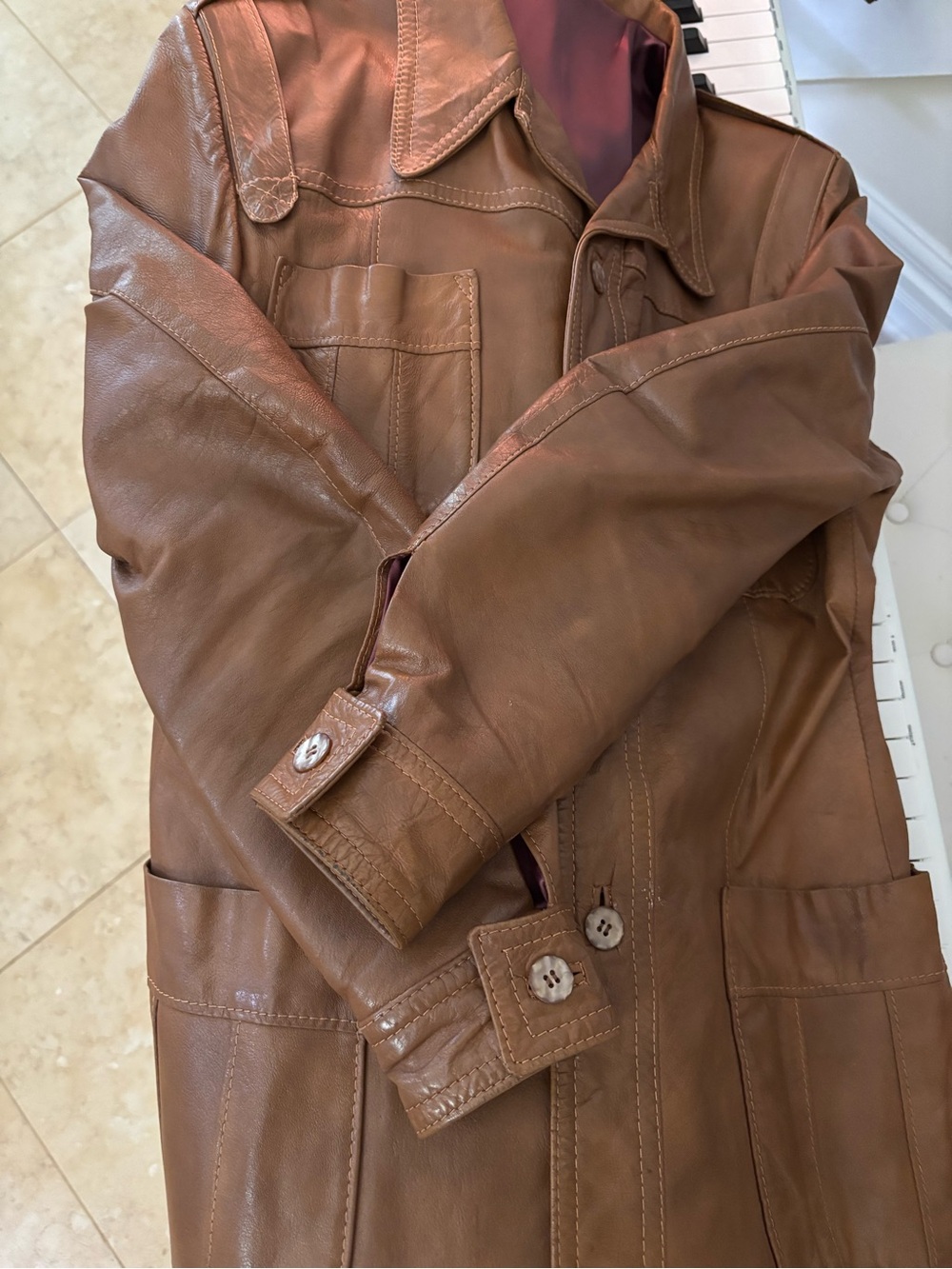Zara Brown Leather Button-Front Jacket - Picture 14 of 15